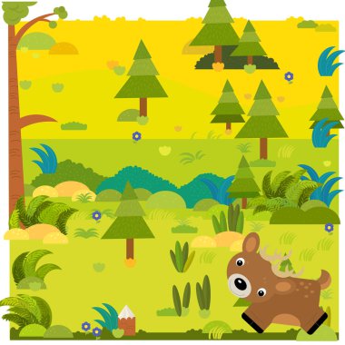 Çocuklar için vahşi hayvan geyiği illüstrasyonlu çizgi film sahnesi