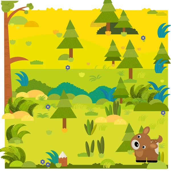 Desenho animado cena da floresta com animal selvagem cervo ovas ilustração — Fotografia de Stock