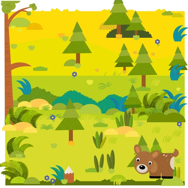 Kreslený les scéna s divokým zvířetem srnka jikry ilustrace — Stock fotografie