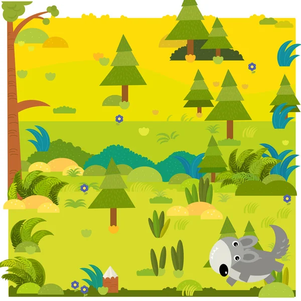 Desenho animado cena da floresta com animal selvagem lobo ilustração — Fotografia de Stock