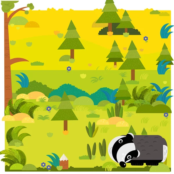 Kreskówkowa scena leśna z dzikim oposem zwierząt ilustracja dla dzieci — Zdjęcie stockowe