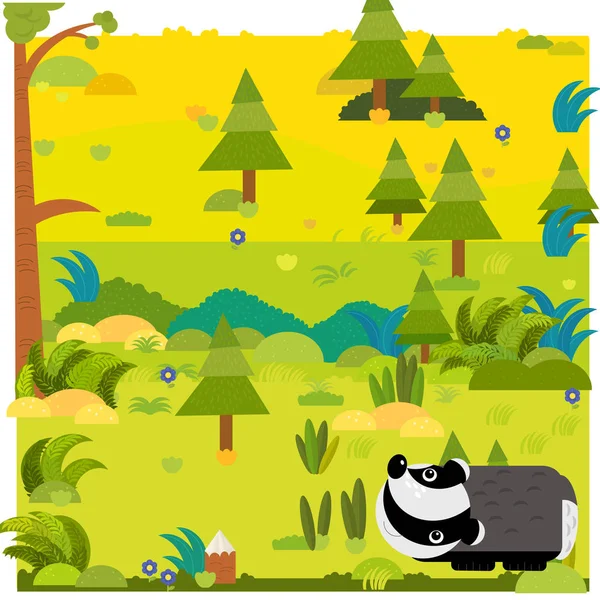 Kreskówkowa scena leśna z dzikim oposem zwierząt ilustracja dla dzieci — Zdjęcie stockowe