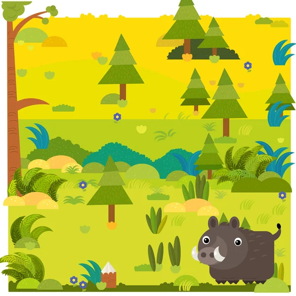 Мультяшна лісова сцена з ілюстрацією диких тварин для дітей — стокове фото