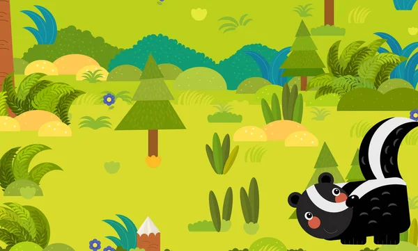 Cartoon forest scene with wild animal skunk illustration for chi — Stock Photo, Image