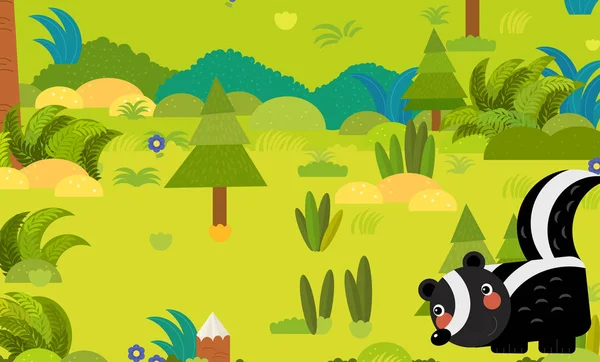 Cartoon forest scene with wild animal skunk illustration for chi — Stock Photo, Image