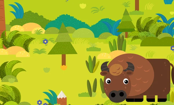 Scena foresta dei cartoni animati con animali selvatici cervo illustrazione per chil — Foto Stock