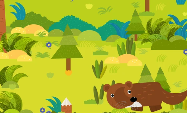 Cartoon forest scene with wild animal deer illustration for chil — Stock Photo, Image