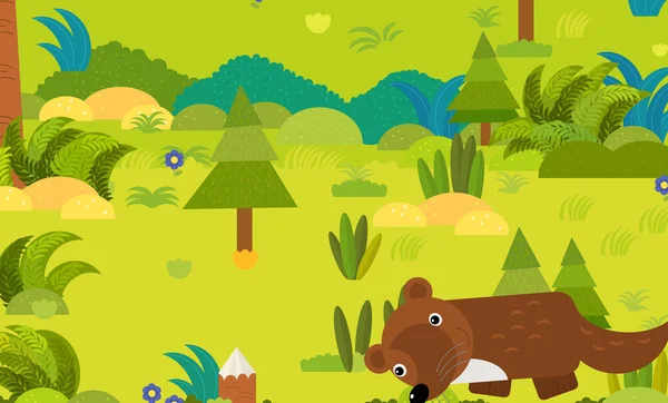 Cartoon forest scene with wild animal marten illustration for ch — Stock Photo, Image