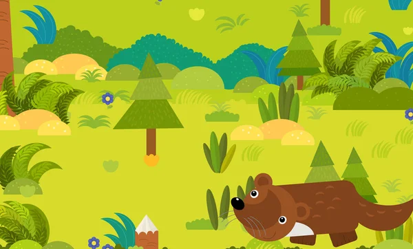 Cartoon forest scene with wild animal deer illustration for chil — Stock Photo, Image