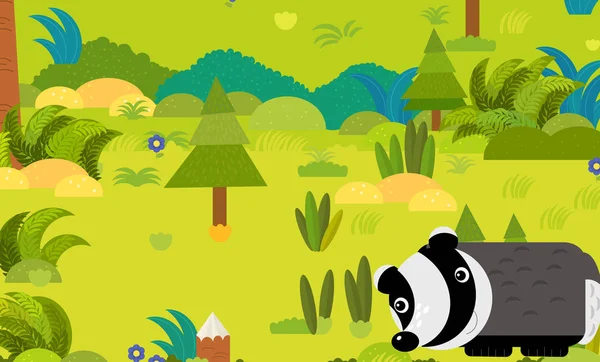Scena foresta dei cartoni animati con opossum animale selvatico illustrazione per c — Foto Stock