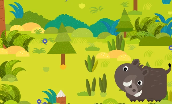 Cartoon forest scene with wild animal boar illustration for chil — Stock Photo, Image