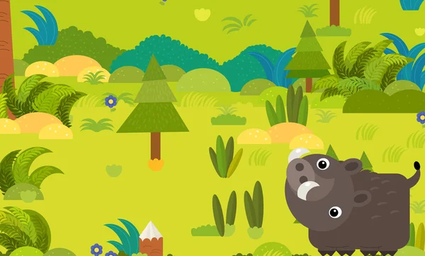 Scena foresta dei cartoni animati con cinghiale animale illustrazione per chil — Foto Stock