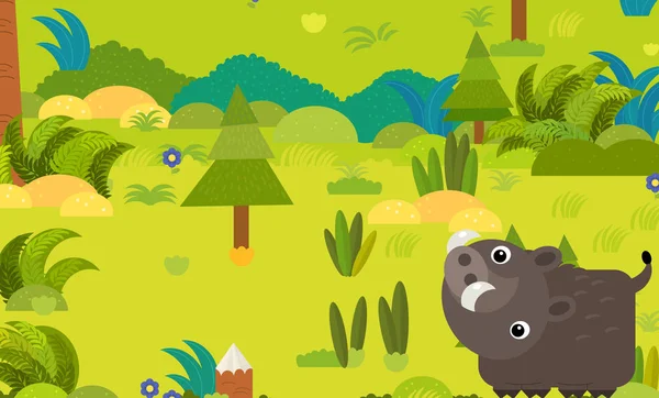 Cartoon forest scene with wild animal boar illustration for chil — 图库照片