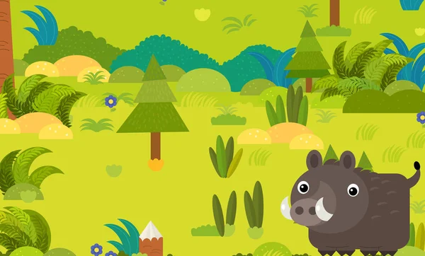 Dessin animé scène de forêt avec illustration animale sauvage pour les enfants — Photo