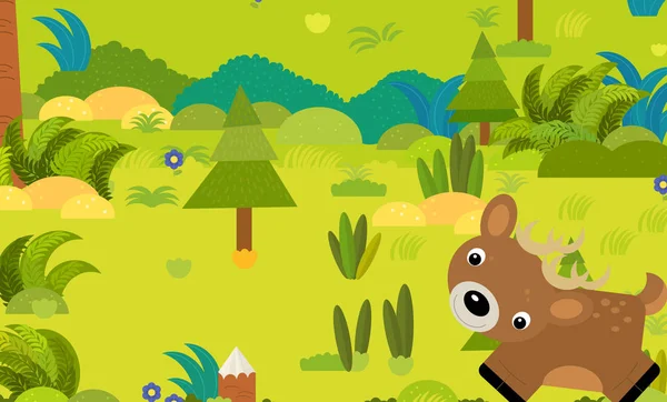 Cartoon forest scene with wild animal deer illustration for chil — Stock Photo, Image