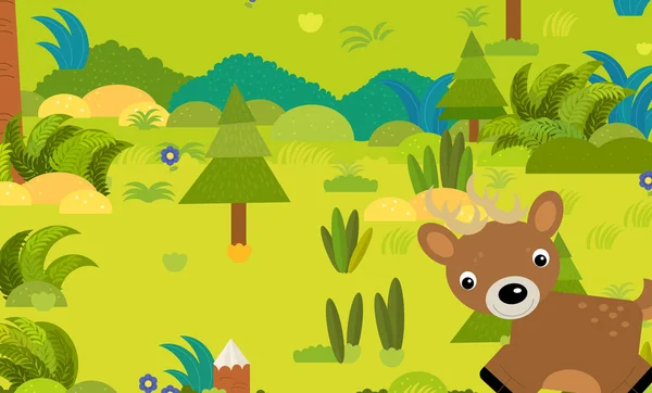cartoon forest scene with wild animal deer illustration for chil