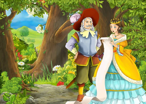 Мультфильм летняя сцена с мясом в лесу с принцем и p — стоковое фото