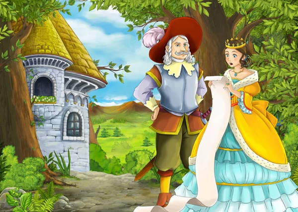 王子と王子と美しい城と漫画の自然シーン — ストック写真