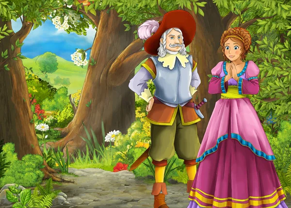 Мультфильм летняя сцена с мясом в лесу с принцем и p — стоковое фото