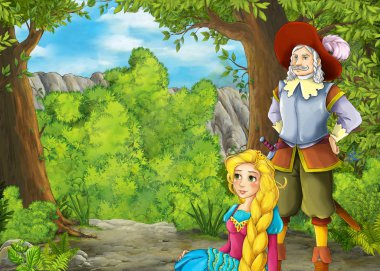 Prensle ormanın yakınındaki vadide geçen çizgi film sahnesi. 