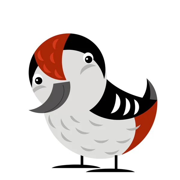 Escena Dibujos Animados Con Pájaro Carpintero Sobre Fondo Blanco Ilustración — Foto de Stock