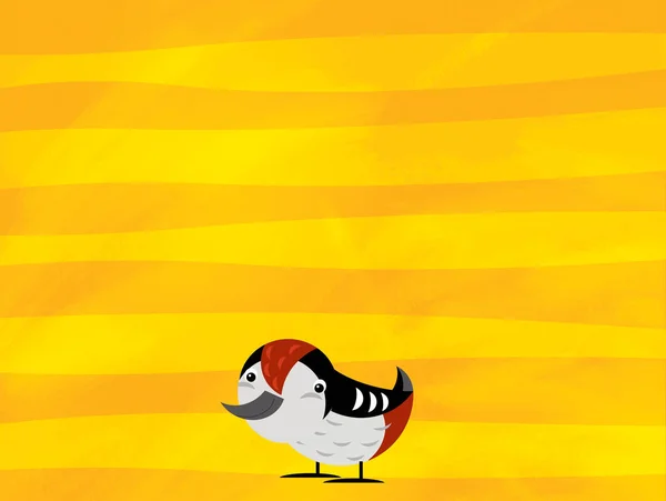 Scène de dessin animé avec oiseau sauvage pic sur bande jaune illustration — Photo