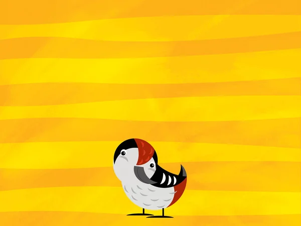 cartoon scene with wild animal bird woodpecker on yellow stripes illustration