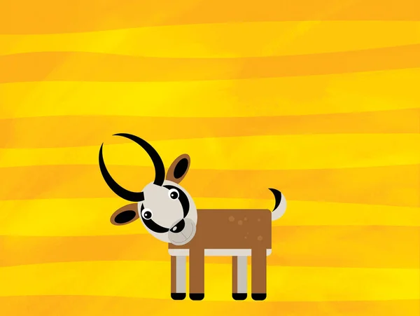Scène de dessin animé avec antilope animal sauvage sur bande jaune illustration — Photo