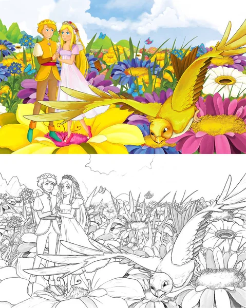 Çizgi film kızı prenses ve prens.