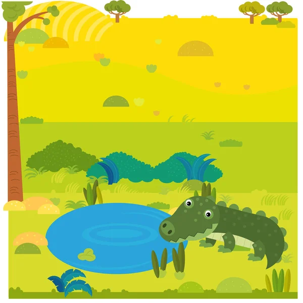 Сцена сафари на диких животных крокодил-аллигатор на иллюстрации луга — стоковое фото