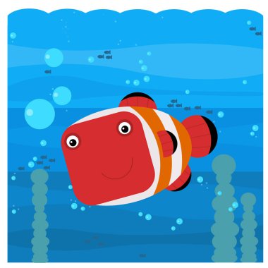 Yüzen mercan resif balığının olduğu karikatür sahnesi - illüstrasyon