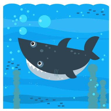 Yüzen mercan resif balığının olduğu karikatür sahnesi - illüstrasyon