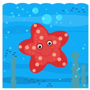 Yüzen mercan resif balığının olduğu karikatür sahnesi - illüstrasyon