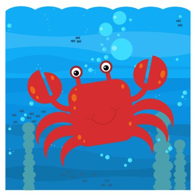 Yüzen mercan resif balığının olduğu karikatür sahnesi - illüstrasyon