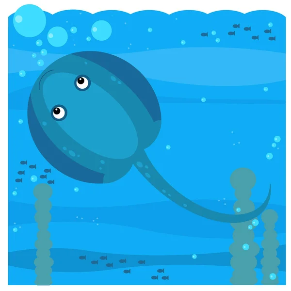 Cartoon underwater scene with swimming coral reef fish - illustration