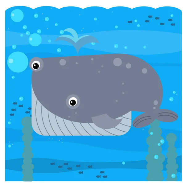 Cartone animato scena subacquea con nuoto pesci barriera corallina - illustrazione — Foto Stock