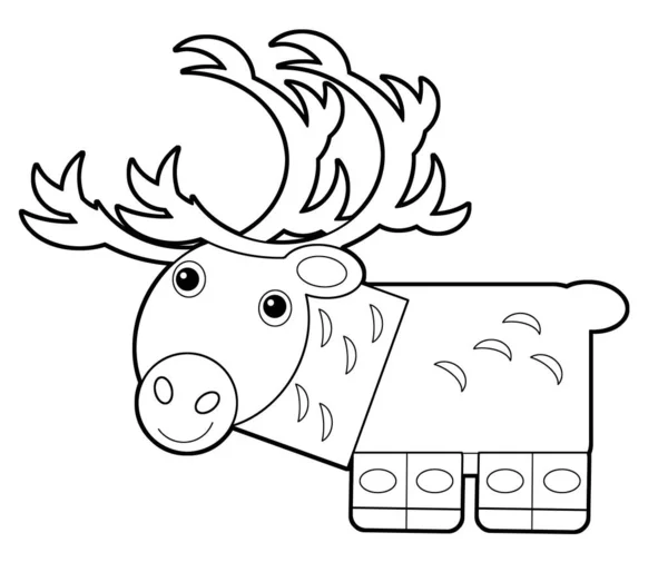 cartoon scene with deer reindeer on white background - illustration