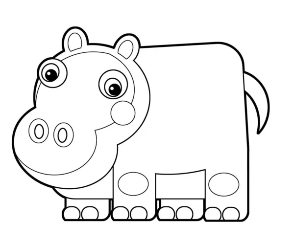 Escena de dibujos animados con hipopótamo hipopótamo sobre fondo blanco illust —  Fotos de Stock