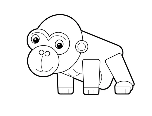 在白色背景的迷雾中，与猴子大猩猩猿的卡通场景 — 图库照片