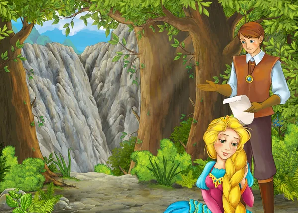 Prens ve p ile ormanda çayır ile çizgi film sahnesi — Stok fotoğraf
