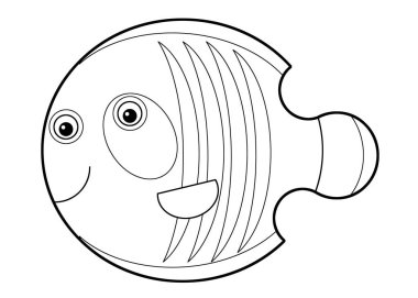 Cartoon underwater scene with happy swimming coral reef fish wit