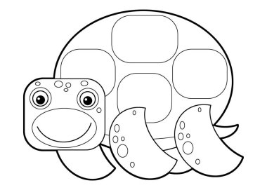 Yüzen mercan resifli balık kaplumbağalı karikatür sahnesi