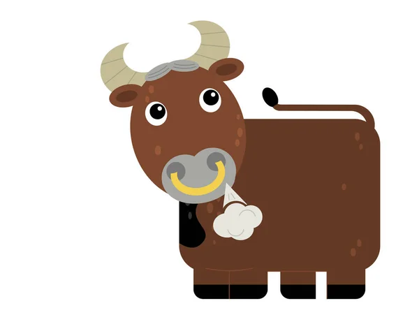 Dibujos animados feliz granja animal alegre toro aislado en blanco backgr — Foto de Stock
