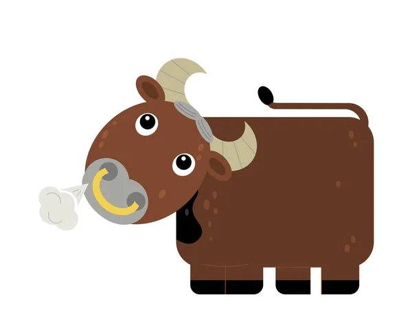 Cartone animato felice fattoria animale allegro toro isolato su sfondo biancogr — Foto Stock