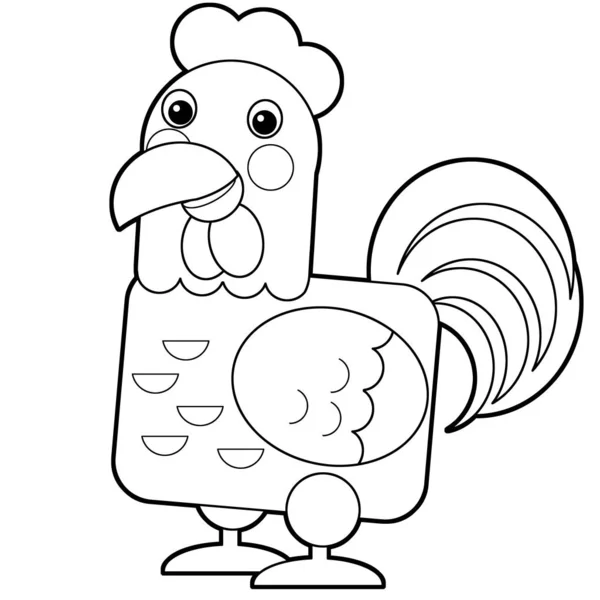 Cartoon happy farm animal cheerful chicken rooster isolated on w — Stockfoto