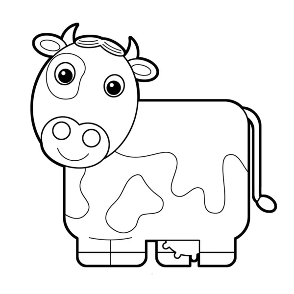 การ์ตูนสัตว์ฟาร์มมีความสุขวัวร่าเริงหรือวัวแยกบนสีขาว — ภาพถ่ายสต็อก