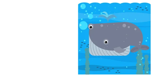 Cartoon podvodní scéna s plavání korálové útesy ryby velryba vtip — Stock fotografie