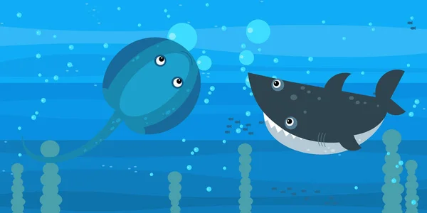 Счастливый мультфильм подводная сцена с плаванием коралловых рифов рыбы иллюстрация — стоковое фото