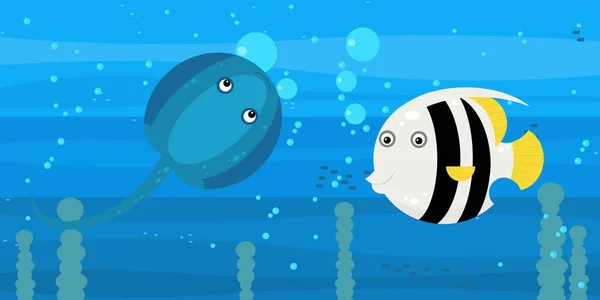 Счастливый мультфильм подводная сцена с плаванием коралловых рифов рыбы иллюстрация — стоковое фото