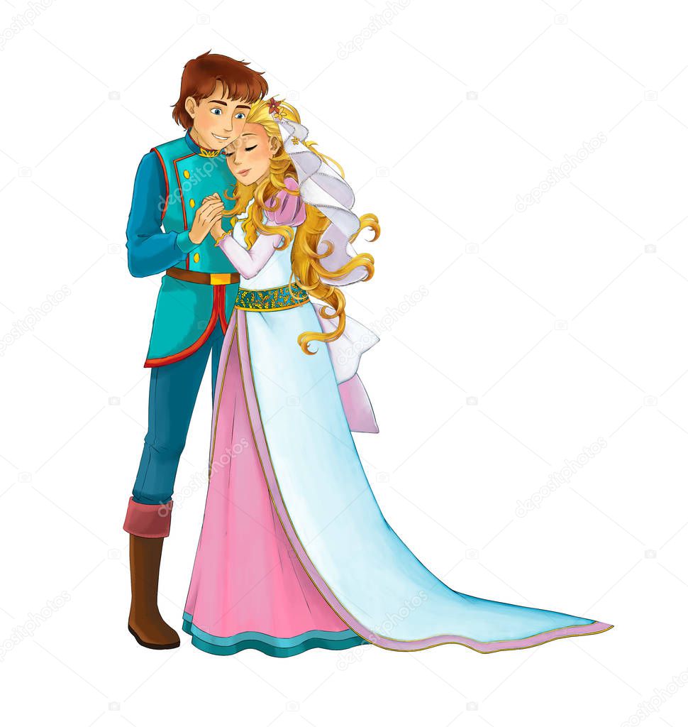 Cartoon happy married couple together on white background - illu